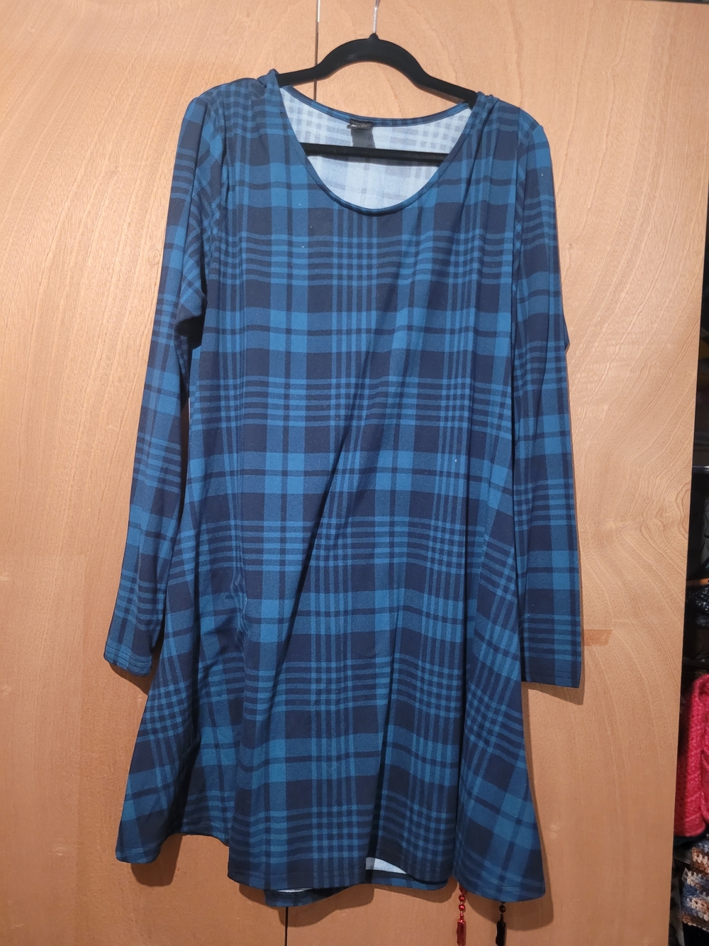 Blue Plaid Long-Sleeve Swing Dress Size Xl